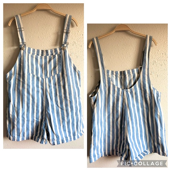 Zara Striped Cotton Overall Romper | L - Picture 7 of 8